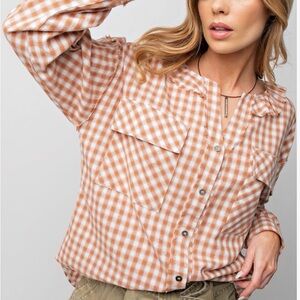 Easel Orange Plaid Button Down Shirt